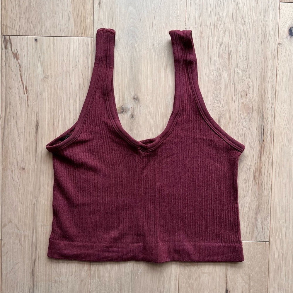 Urban Outfitters Out From Under V-Neck Cropped Tank - Burgundy
